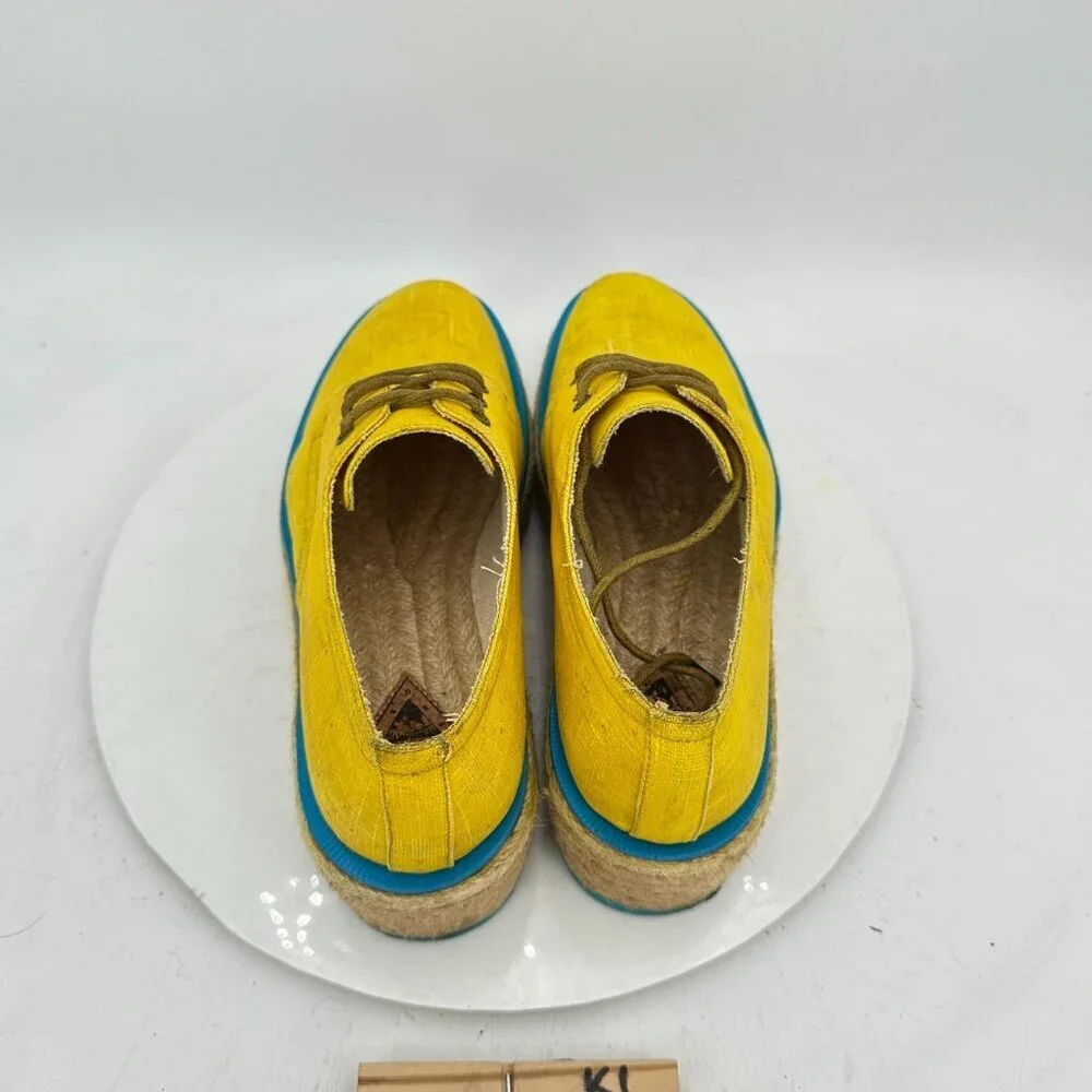 John Fluevog Martin Women Size 7 Yellow Waxed Cotton Platform Espadrilles Shoes - Picture 9 of 11
